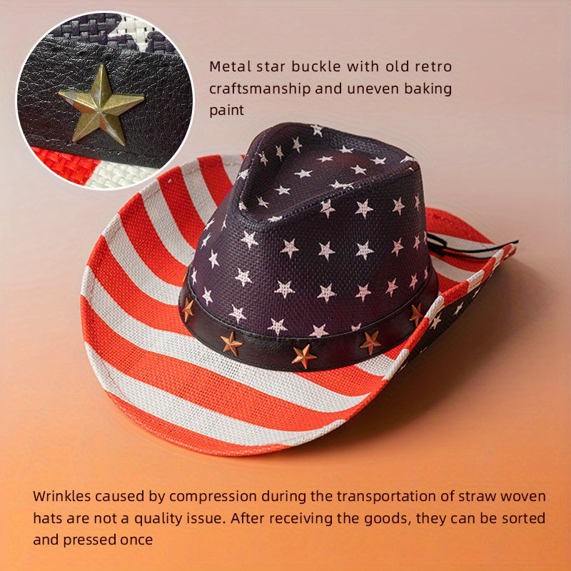 American Flag Sailor Vintage Cowboy Hat Summer Sunshade Outdoor Western