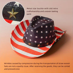 American Flag Sailor Vintage Cowboy Hat Summer Sunshade Outdoor Western