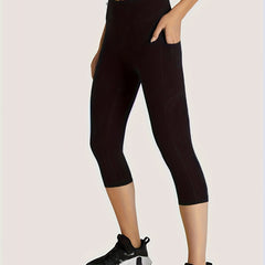 Yoga Cropped Leggings Solid High Stretch Tight Pants With Pocket