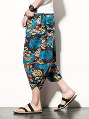 Men's Stylish Pattern Print Loose Cropped Beach Pants