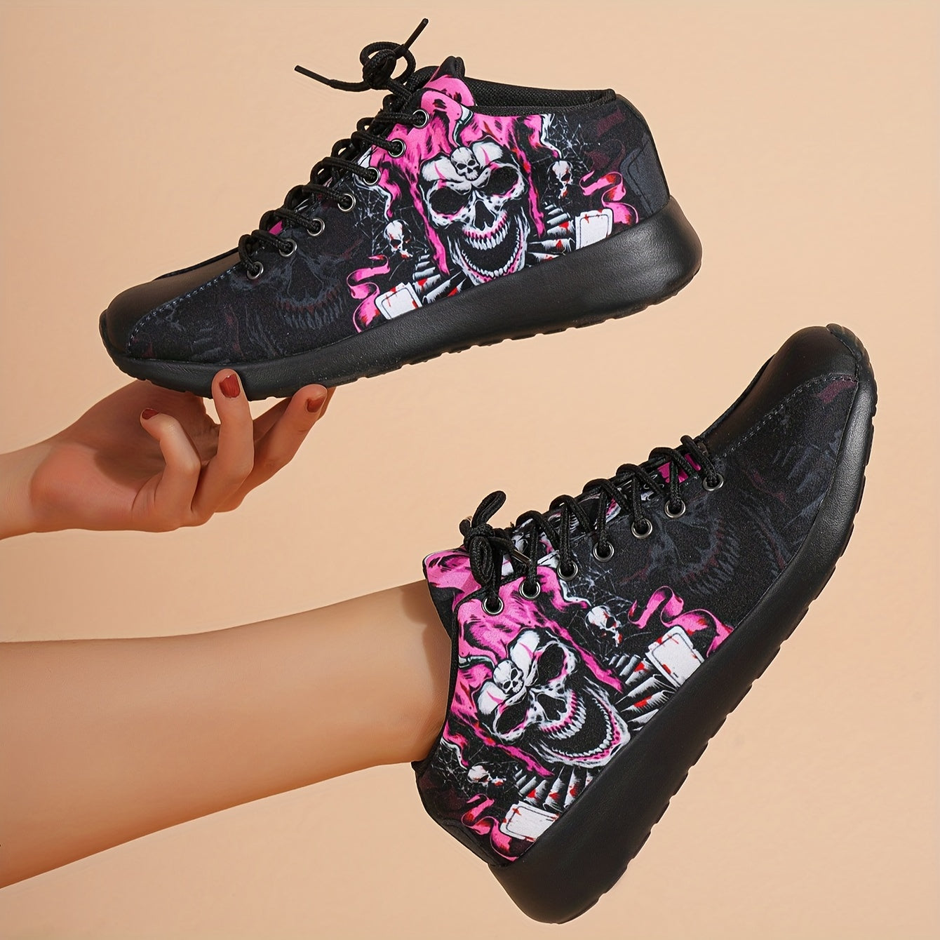 Skull Pattern Rock Style High Top Running Shoes