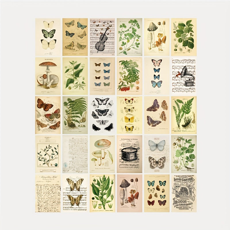 Vintage Collection Postcard Set Retro Style Nature & Ephemera Postcards