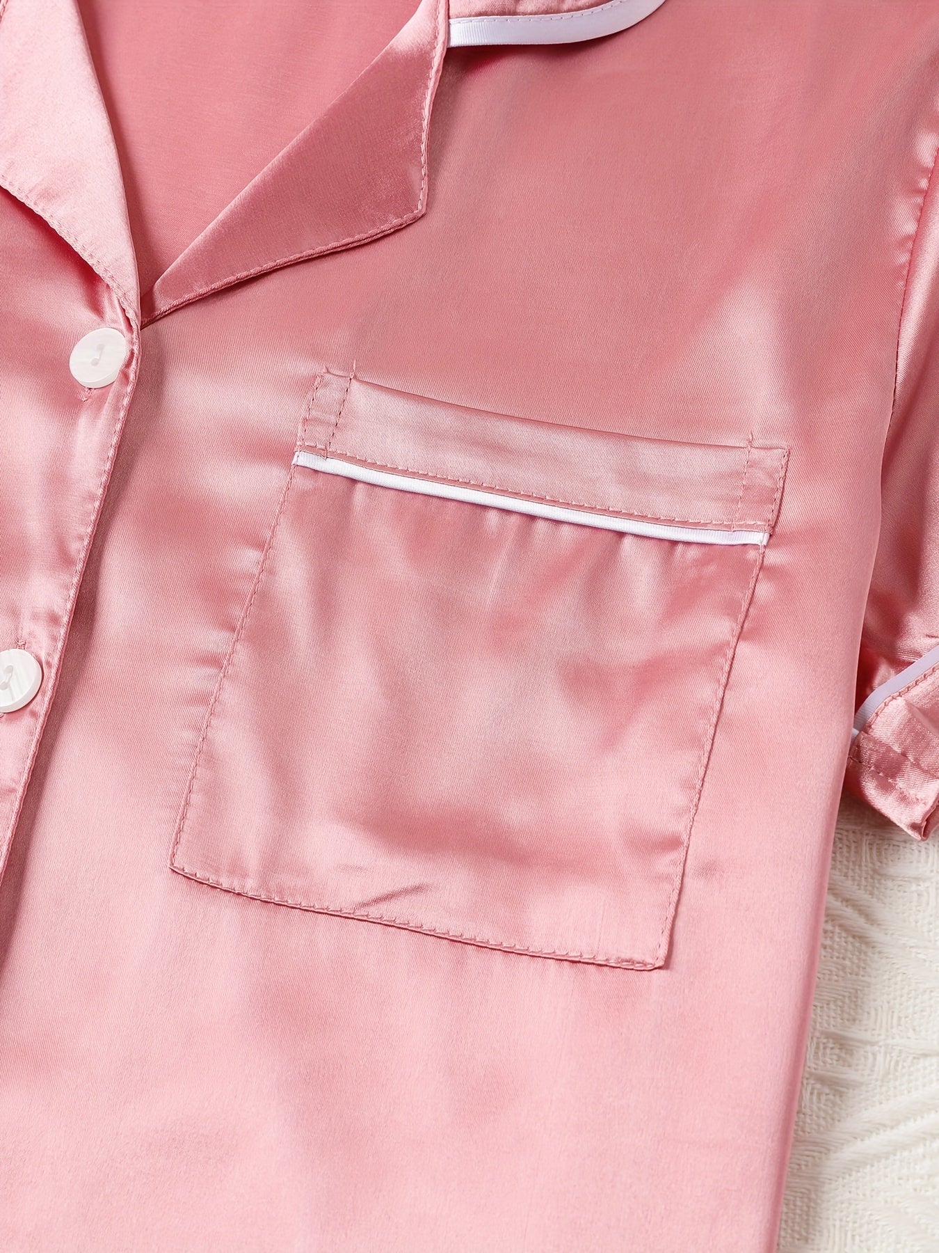 Satin Pajamas Set Short Sleeve Top & Shorts Women's Sleepwear