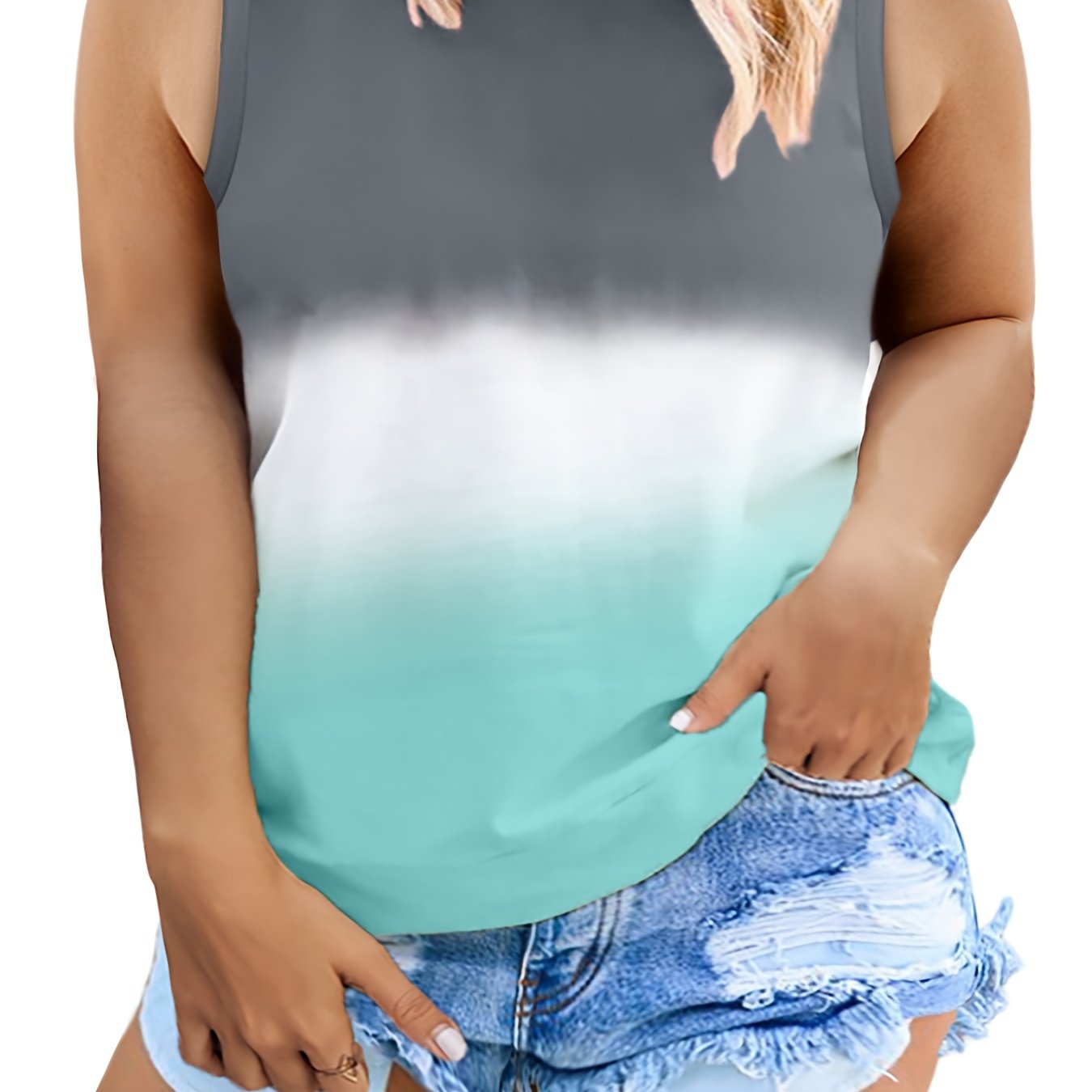 Colorblock Ombre Round Neck Tank Top