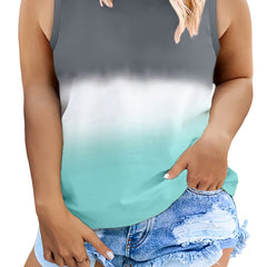 Colorblock Ombre Round Neck Tank Top