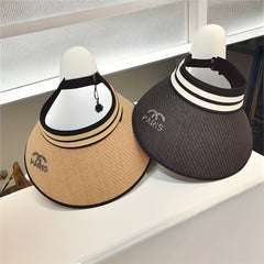 Stylish Straw Visor Hat Wide Brim UV Protection Sun Hat for Women