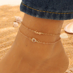 Heart Shape Pendant Chain Anklet with Zircon - Vacation Style