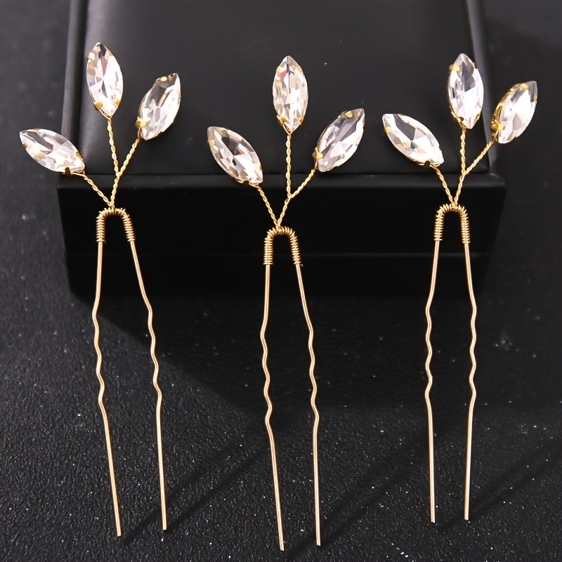 3pcs Silver Rhinestone Hair Pins Wedding Bridal Headpiece Hair Jewelry