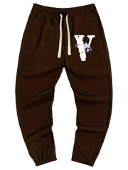 Star V Print Men's Drawstring Sweatpants Casual Comfy Jogger Pants