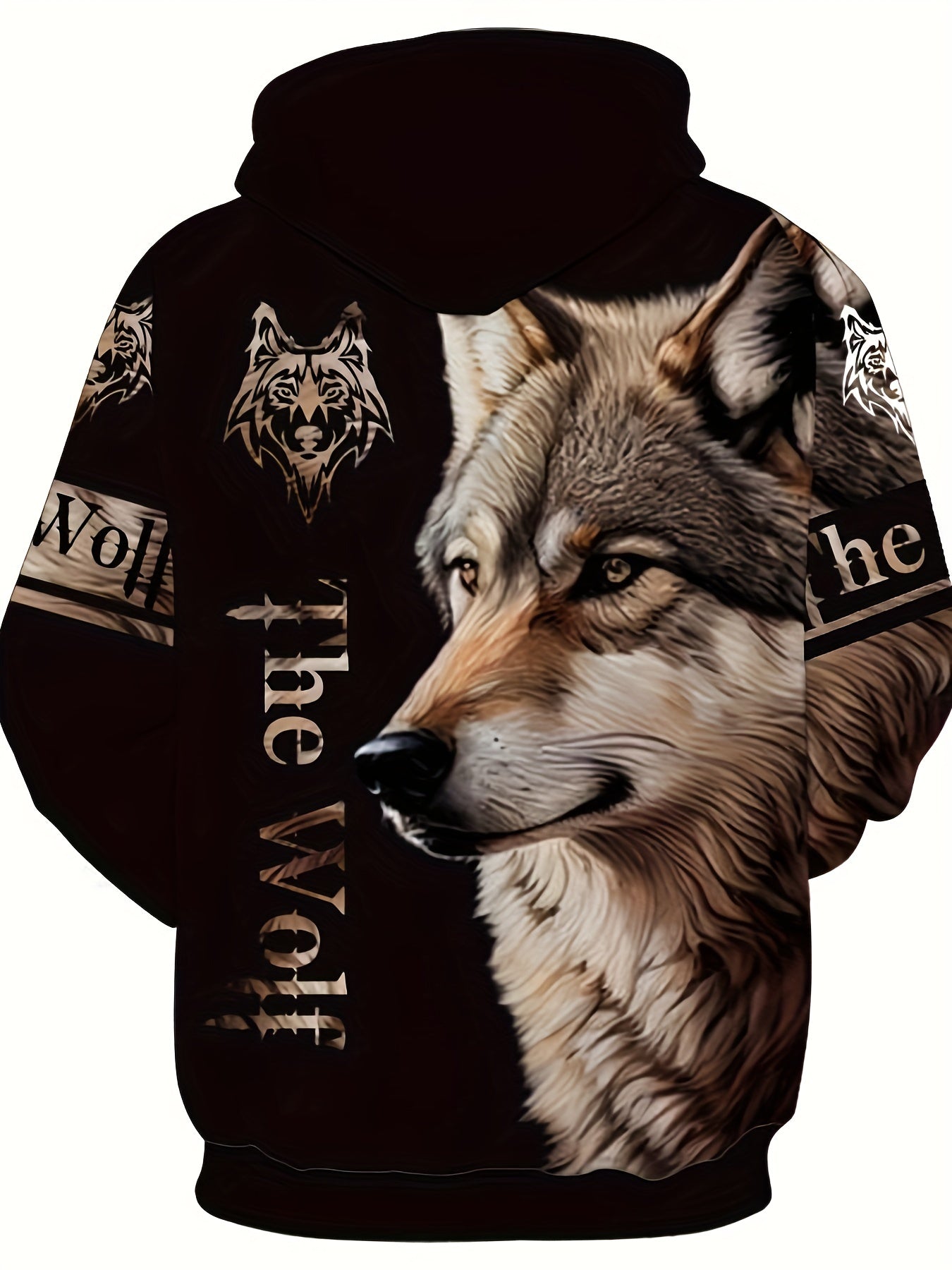 Wolf Print Hoodie Graphic Sweatshirt Mens Hooded Pullover