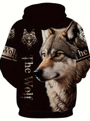 Wolf Print Hoodie Graphic Sweatshirt Mens Hooded Pullover
