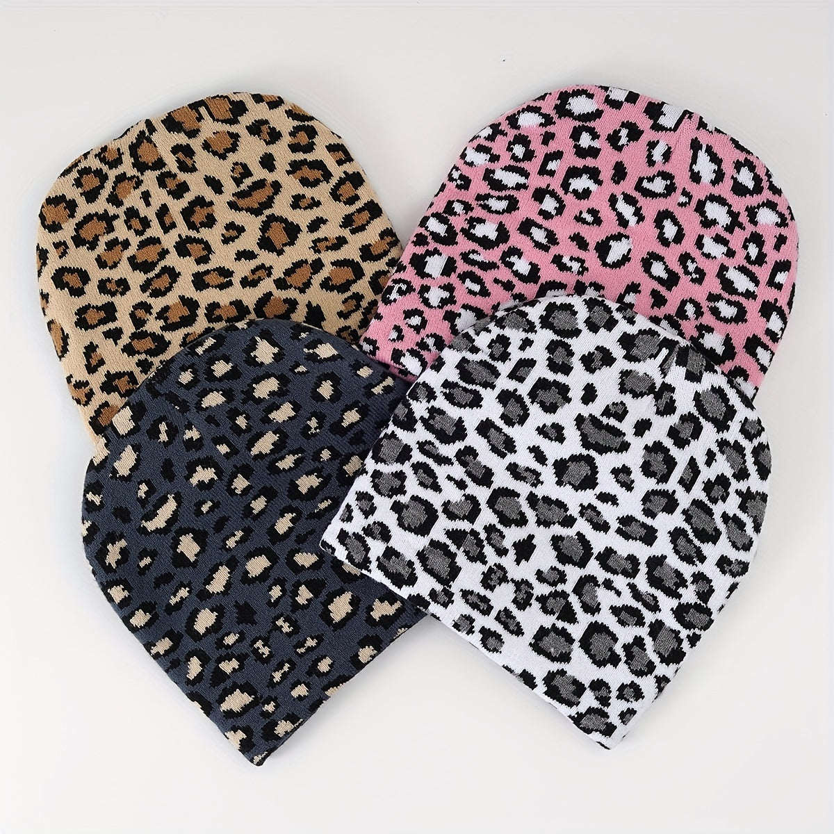 Leopard Jacquard Beanie Y2K Unisex Warm Hat Hip Hop Ski Hats Vintage Beanies