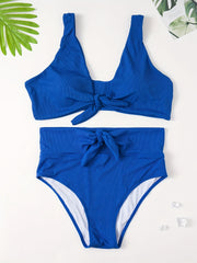 Ribbed Bow Knot Cut Out Bikini Set