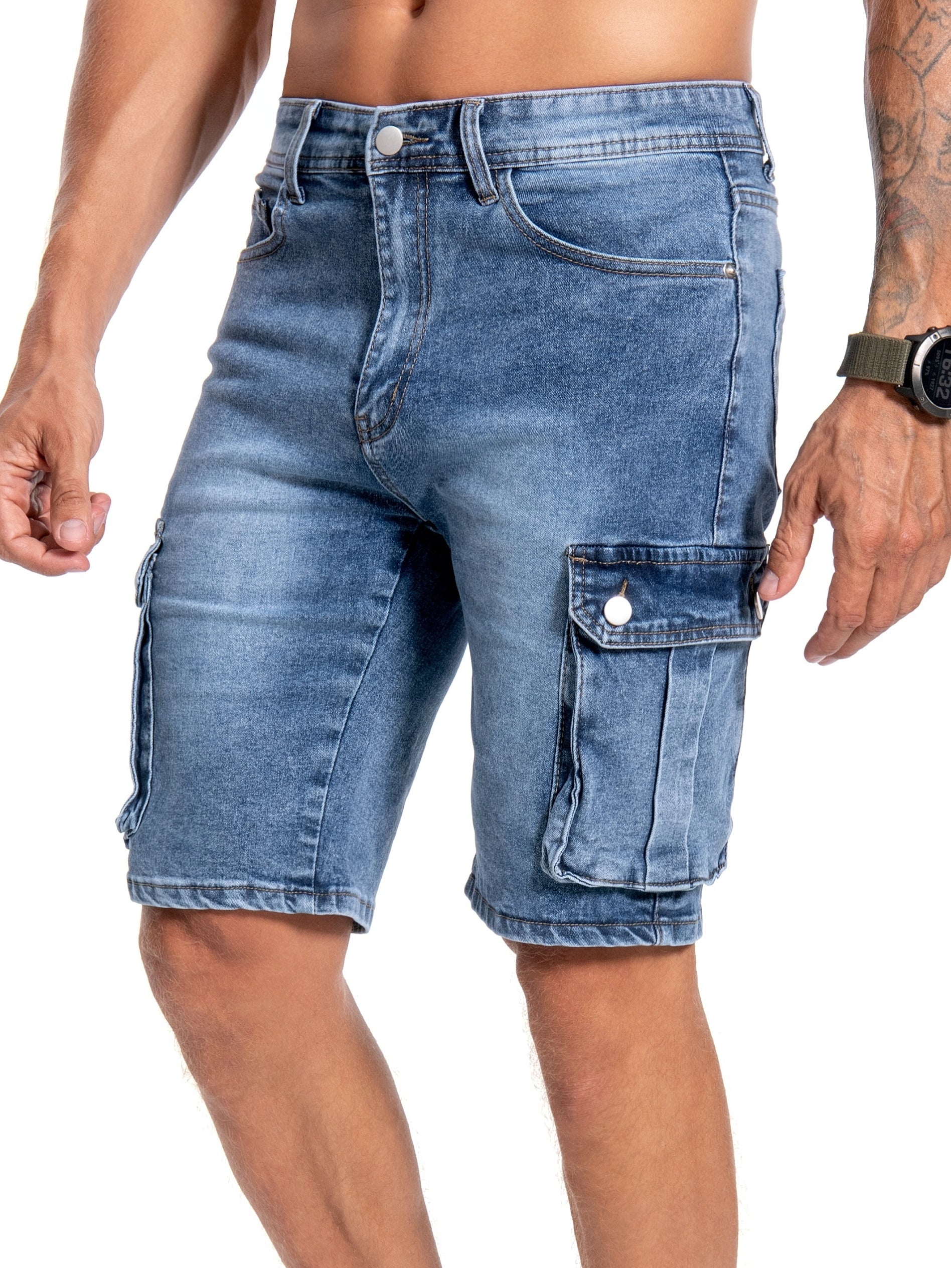Distressed Denim Shorts Men's Casual Street Style Stretch Denim Shorts
