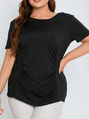 Sports Top Women's Plus Solid Short Sleeve Round Neck Cut Out