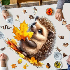 Hedgehog & Maple Leaves Wooden Puzzle Unique Shape
