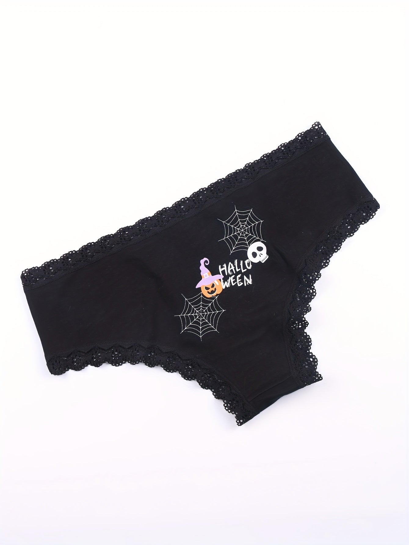 6 Pack Plus Size Christmas & Halloween Cartoon Print Lace Trim Briefs Set