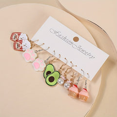 Funny Fruit Ice Cream Earrings Set - 5 Pairs for Girls