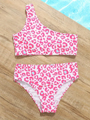 2pcs Leopard Print Swimsuit Set Girls Bikini Swimwear For Summer Beach