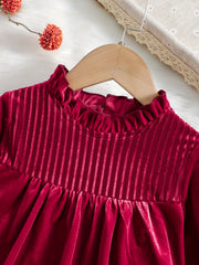 Baby Girls Ruffle Velvet Flared A Line Dress