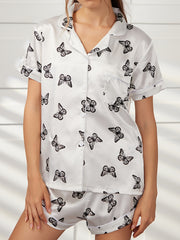 Butterfly Print Pajama Set Short Sleeve Top & Shorts