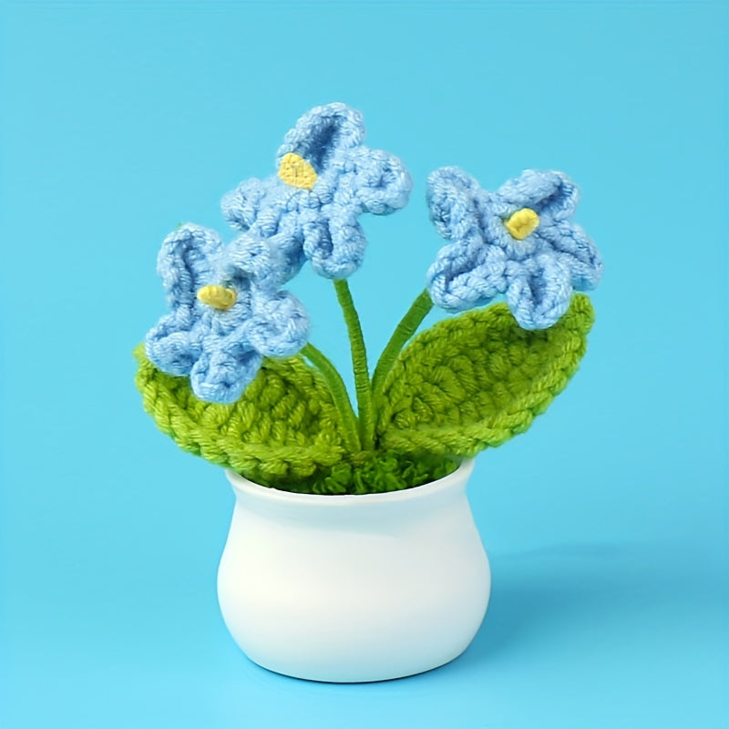 Hand Knitted Forget me not Small Potted Plant Crochet Simulation