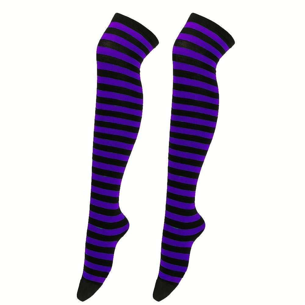 Striped Thigh High Socks Cosplay Over The Knee Stockings