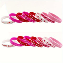 8pcs Pink Silicone Bracelet Holiday Gift for Women Party Rubber Bracelet