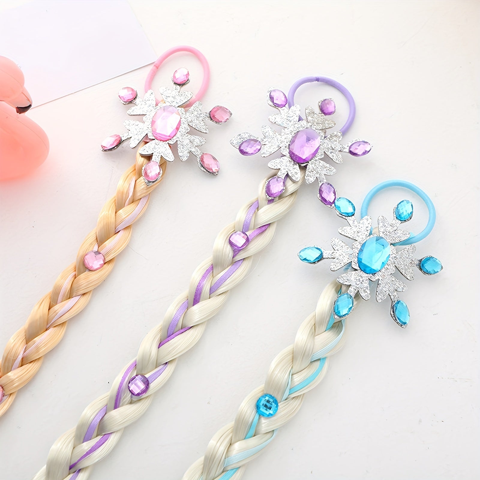 Snowflake Braid Hair Wigs with Hair Tie for Girls Princess