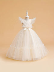 Girls Princess Dress Floral Embroidered Sequin Tulle Ball Gown