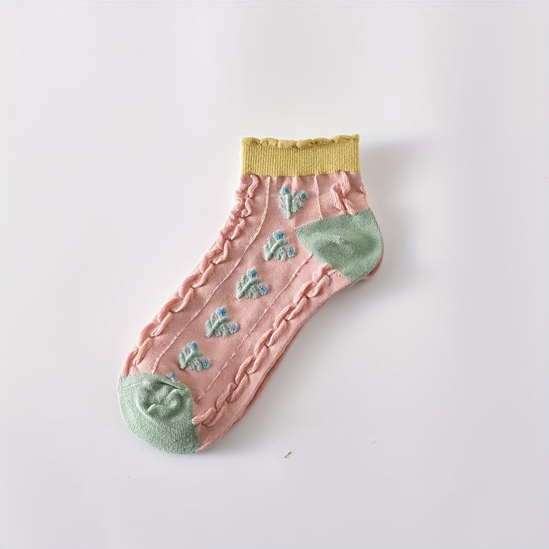 5 Pairs Textured Ruffle Socks Low Cut Women's Stockings