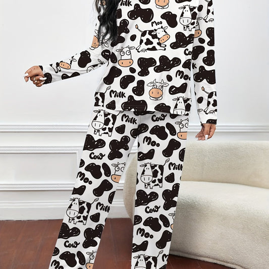 Cow Print Tee & Pants Loungewear Set
