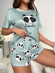 Panda Pajama Set Short Sleeve Top & Shorts Women's Sleepwear