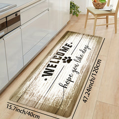 Cat Paw Kitchen Mat English Letter Wood Grain Welcome Door Rug Washable Carpet