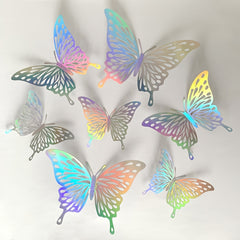 12 Piece 3D Colorful Silvery Butterfly Wall Sticker