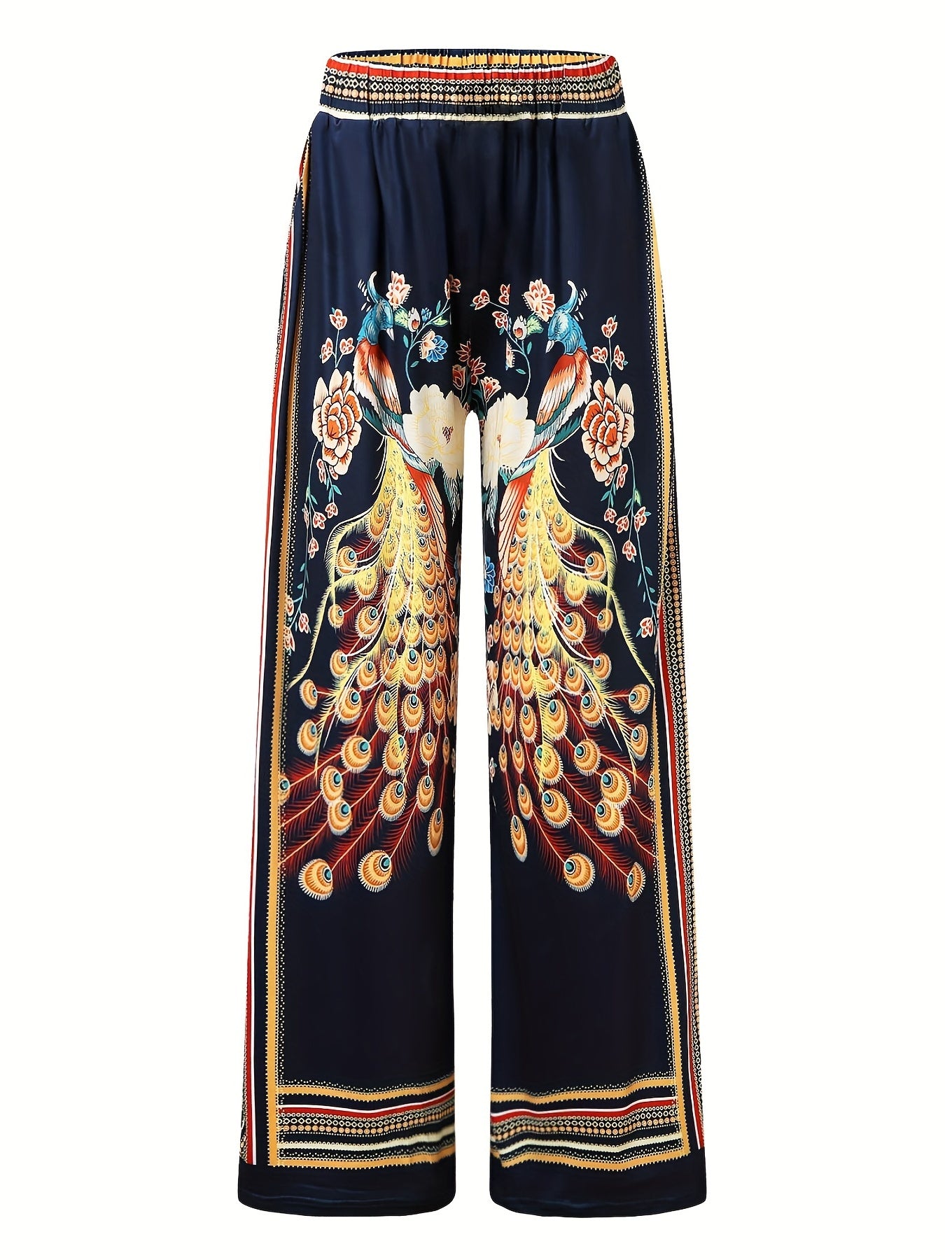 Women's Plus Peacock Frayed Print Wide Leg Pants