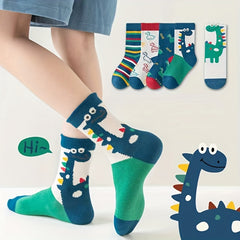 Boys Dinosaur Print Crew Socks for Autumn and Spring