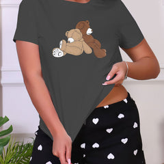 Cute Bear Print Short Sleeve Top