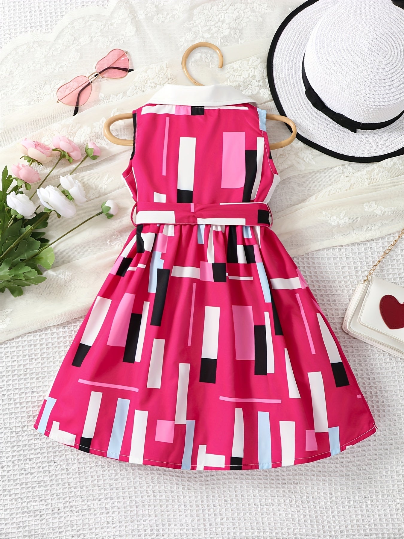 Toddler Girls Sleeveless Abstract Graphic Button Belted Dress