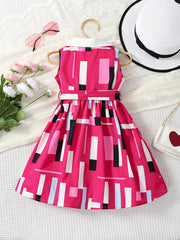 Toddler Girls Sleeveless Abstract Graphic Button Belted Dress