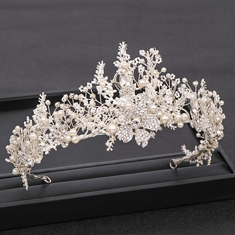 Silvery Crystal Flower Crown Wedding Headband Bride Tiara Headdress
