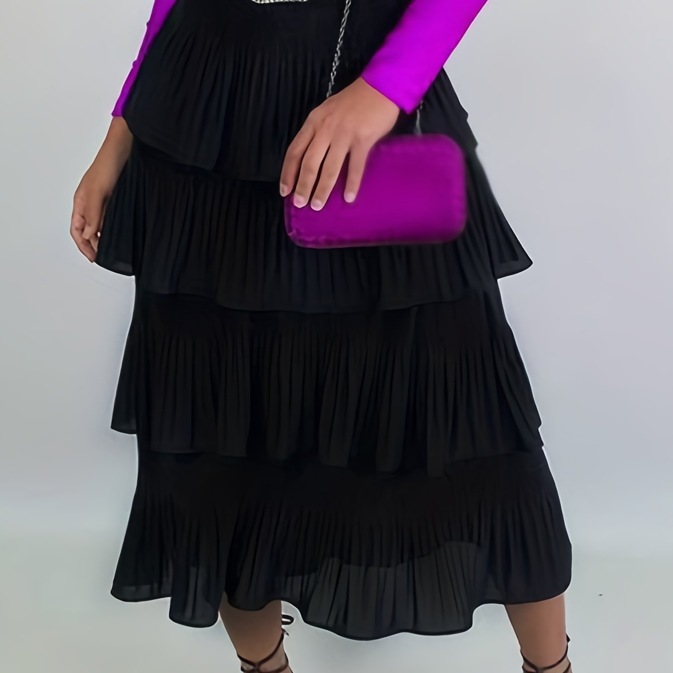 Solid Layered Draped Skirt Mid Length Cake Skirt