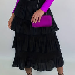 Solid Layered Draped Skirt Mid Length Cake Skirt