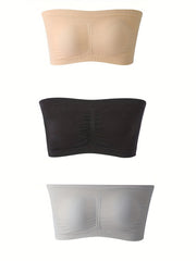3 Pack Plus Size Tube Bra Set Solid Padded Ruched Prom Dress Three Piece Set