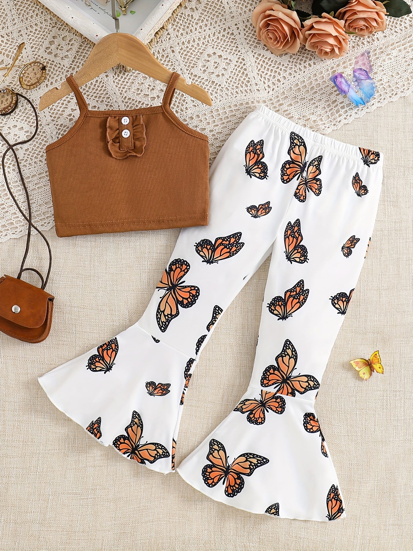 Toddler Girls Ruffle Trim Cami Top & Butterfly Flare Leg Pants