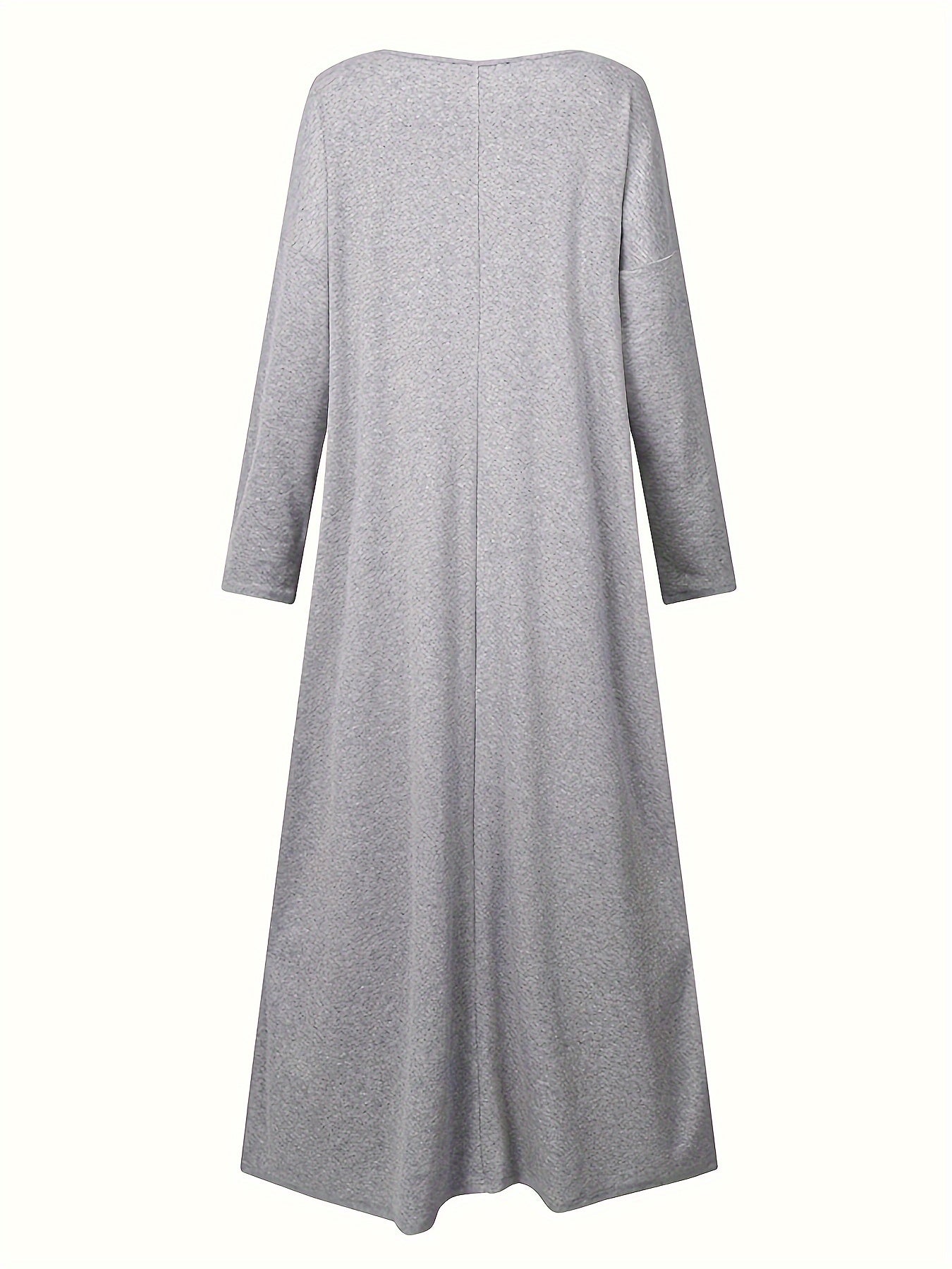 Solid Long Sleeve V Neck Stretch Maxi Dress