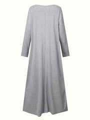 Solid Long Sleeve V Neck Stretch Maxi Dress