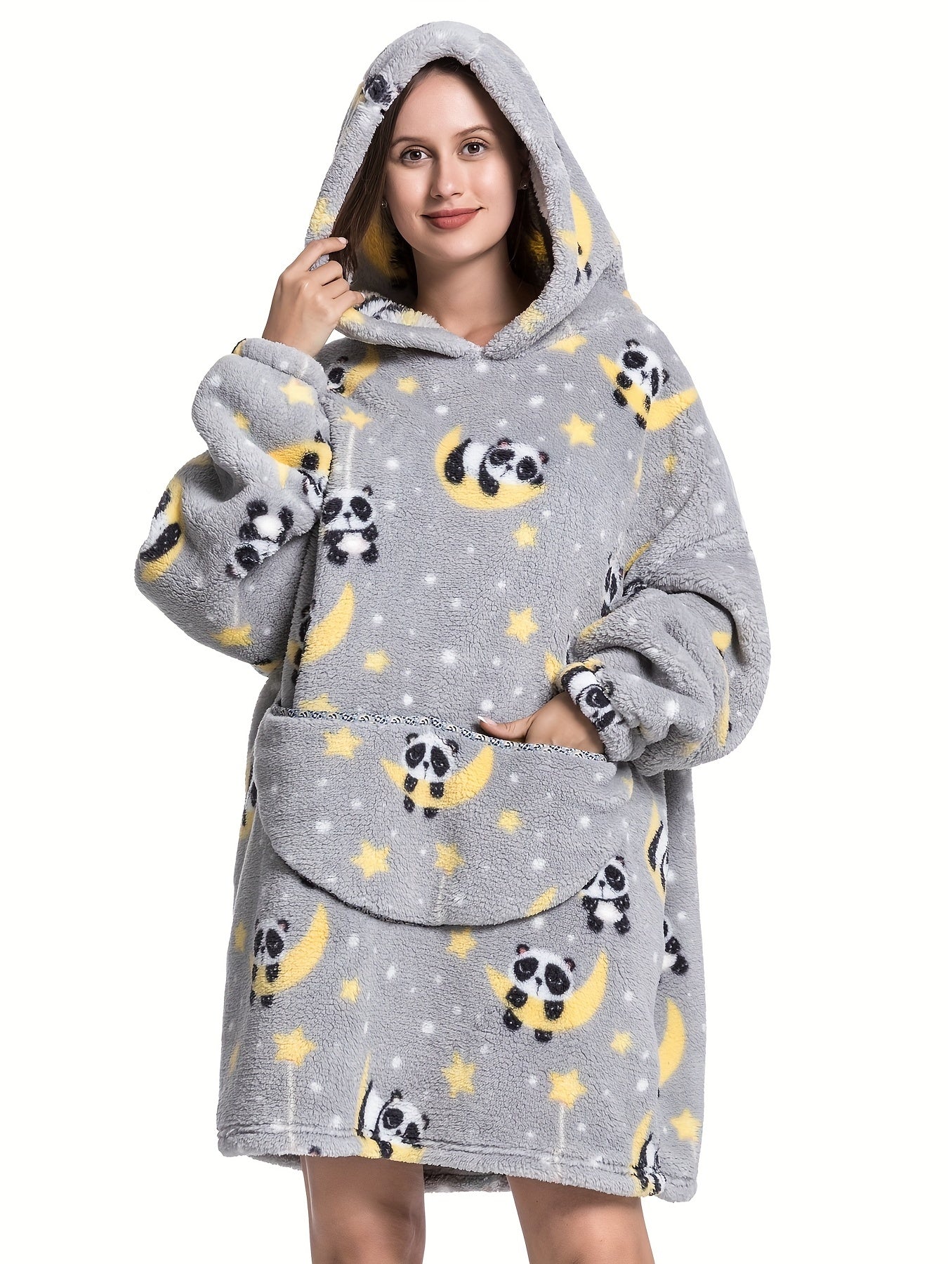 Panda Pattern Fleece Hooded Robe