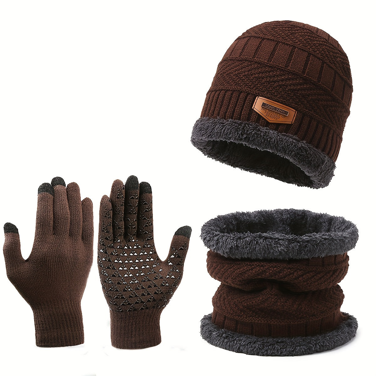 Winter Knitted Hat Scarf Gloves Set Neck Gaiter Anti Slip Gloves Warm Beanie
