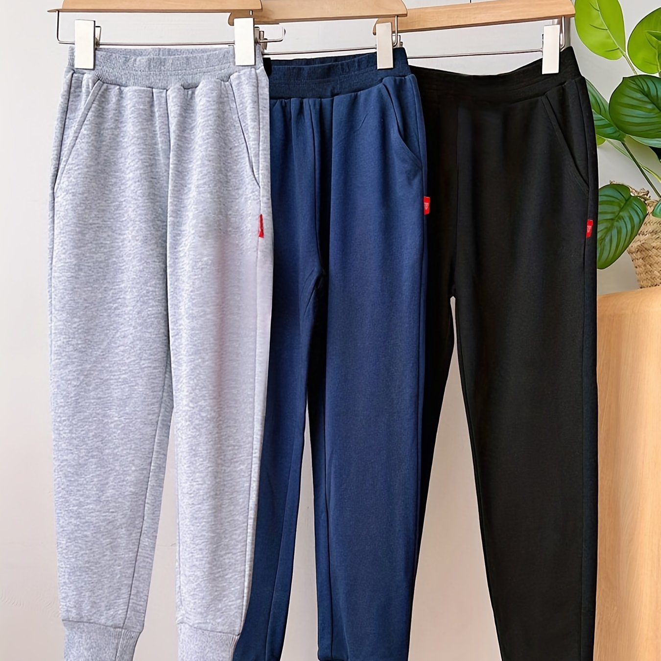 3pcs Boys Solid Cotton Jogger Sweatpants